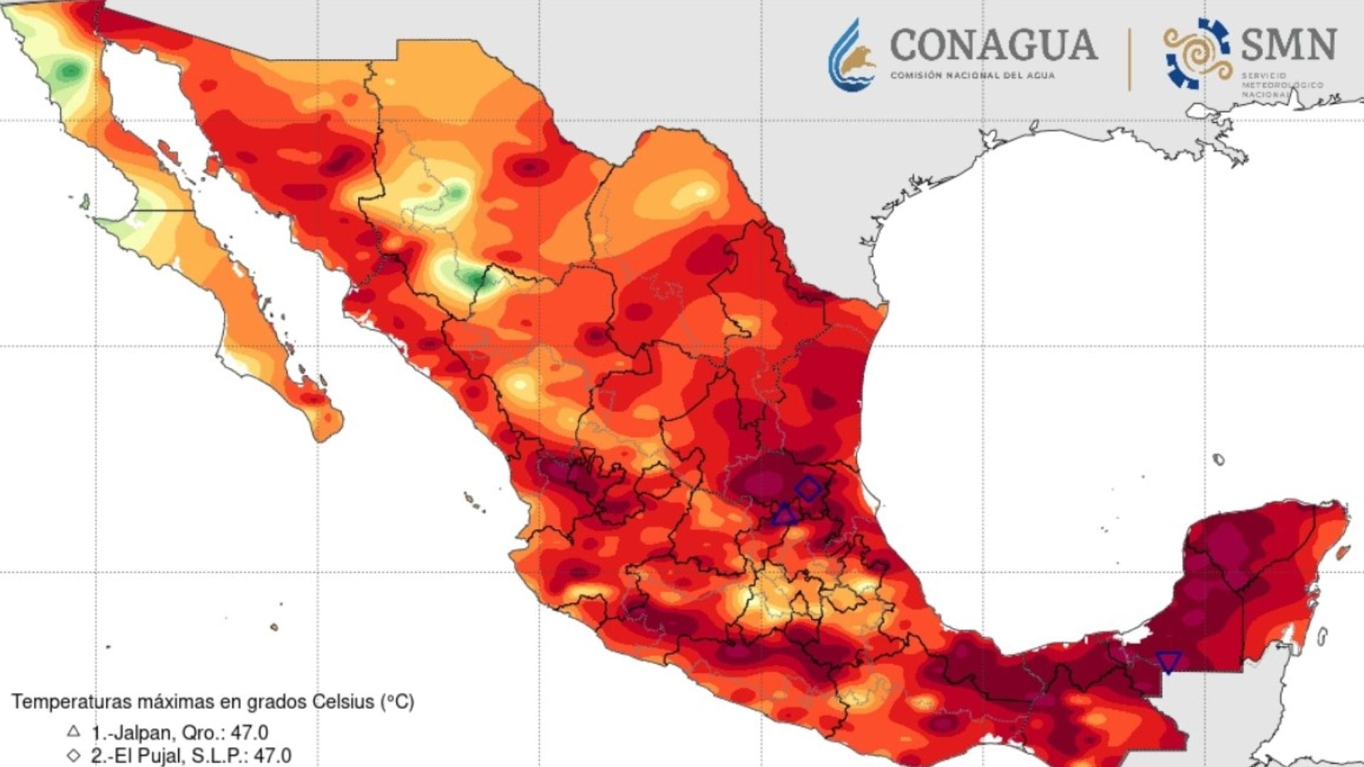 Mapa del clima en México, se aprecian altas temperaturas