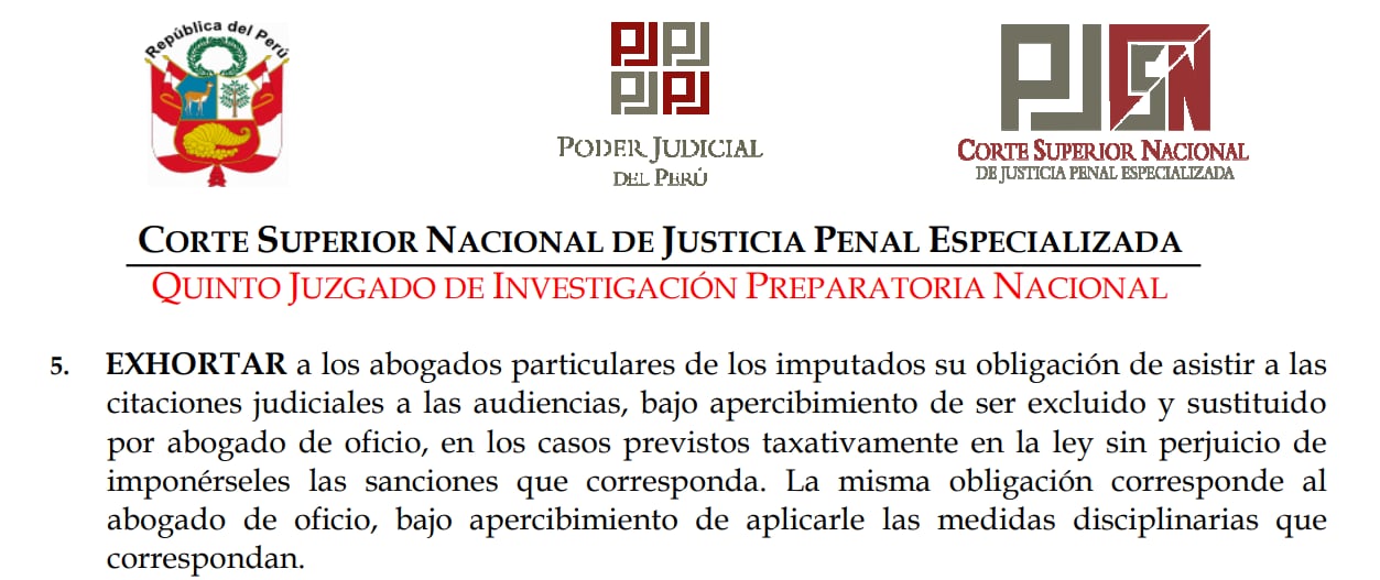 Jueza Margarita Salcedo cuestiona que abogados de los familiares no estén al tanto del proceso, pero fuentes de Infobae advierten que es por presuntas amenazas. Infobae Perú.