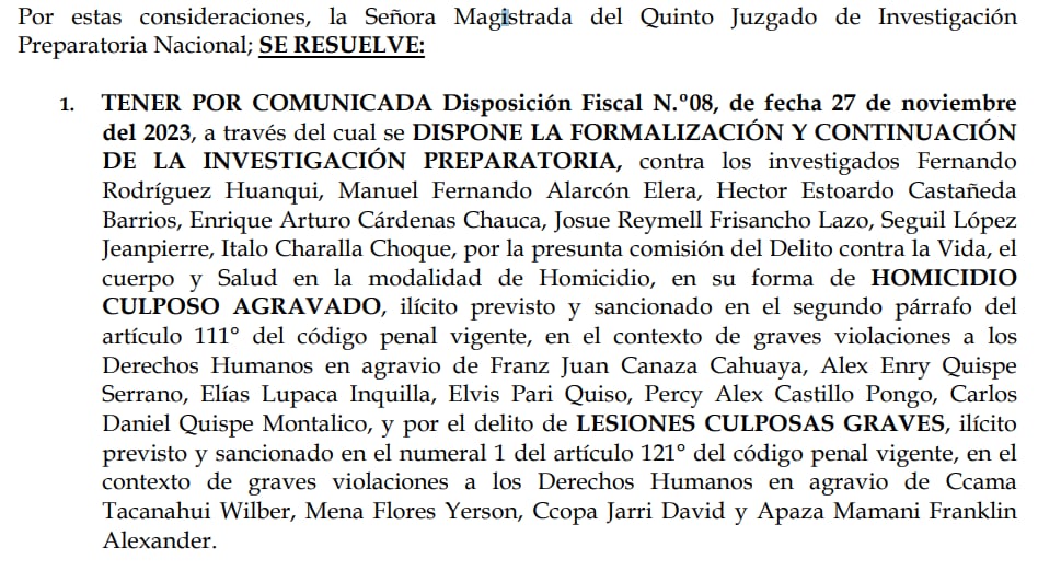 Jueza deja constancia de tener conocimiento sobre el inicio de la investigación preparatoria contra los miembros del Ejército que obligaron a jóvenes soldados a cruzar el río Ilave. Infobae Perú.