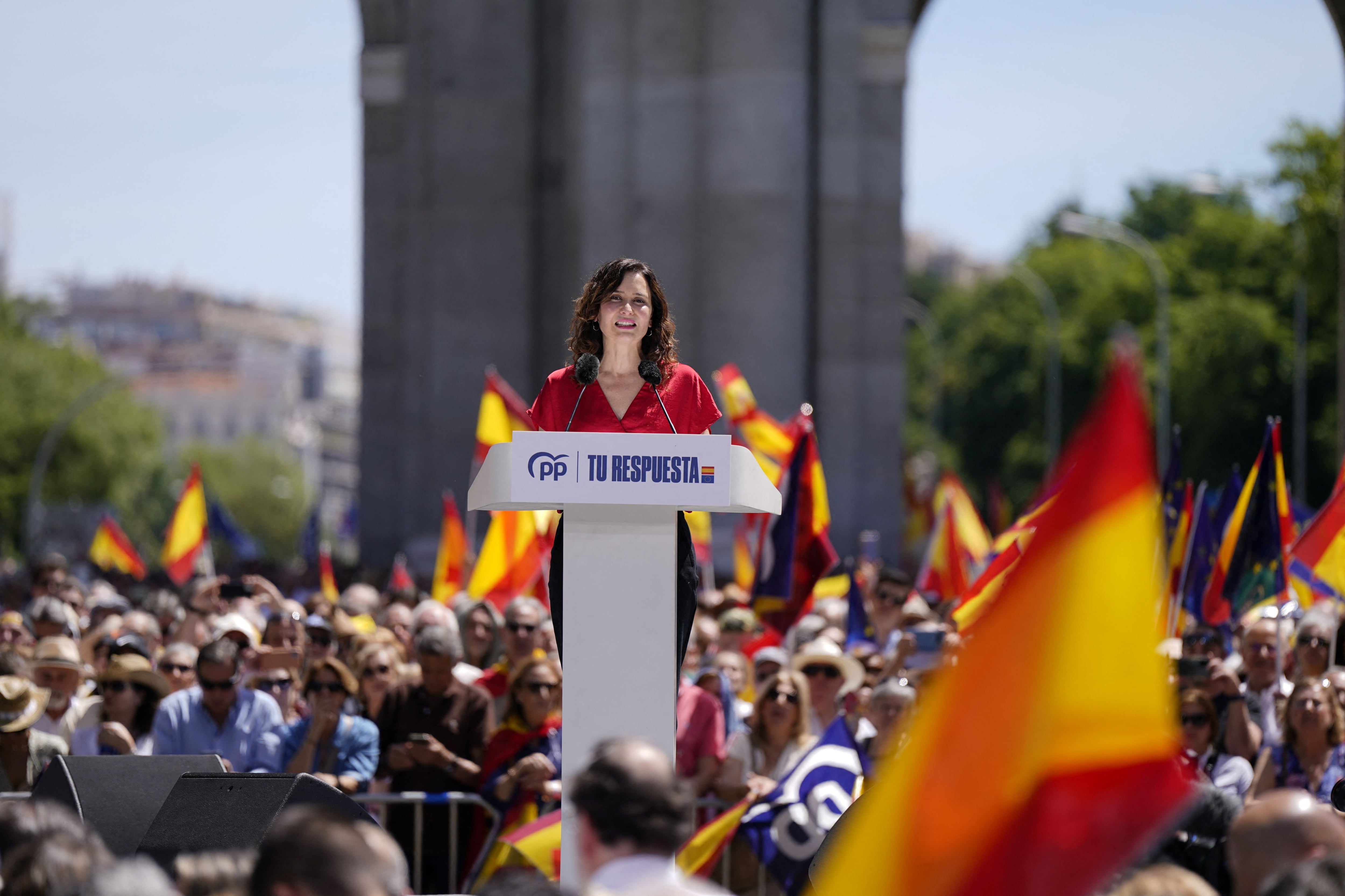 Isabel Díaz Ayuso, el pasado domingo en el acto en Madrid contra la amnistía. (Reuters/Ana Beltrán)