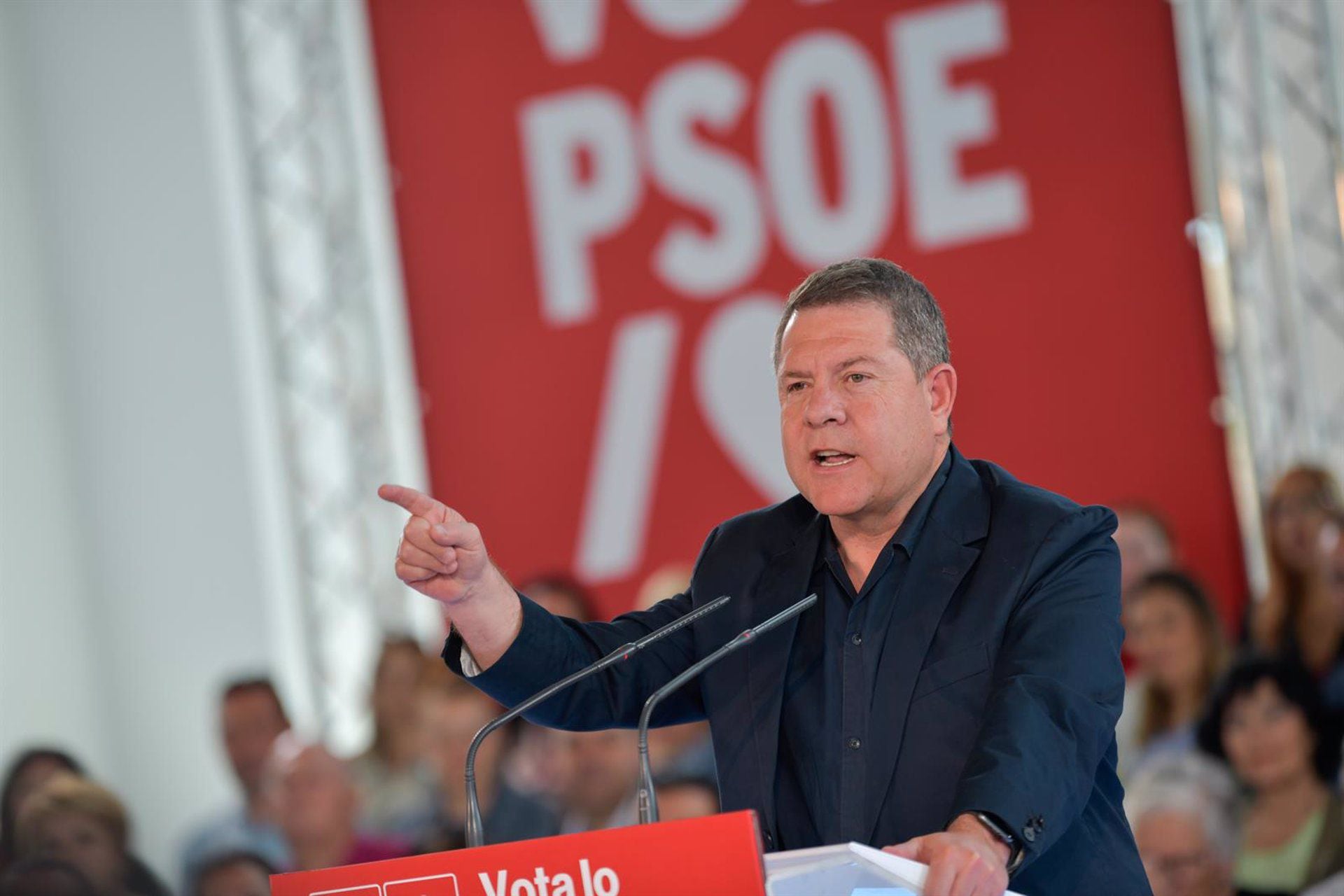 El presidente de Castilla-La Mancha, Emiliano García-Page, en un acto de campaña del PSOE de Castilla-La Mancha, en el Palacio de Congresos y Exposiciones, a 14 de mayo de 2023. (Eusebio García del Castillo/Europa Press)