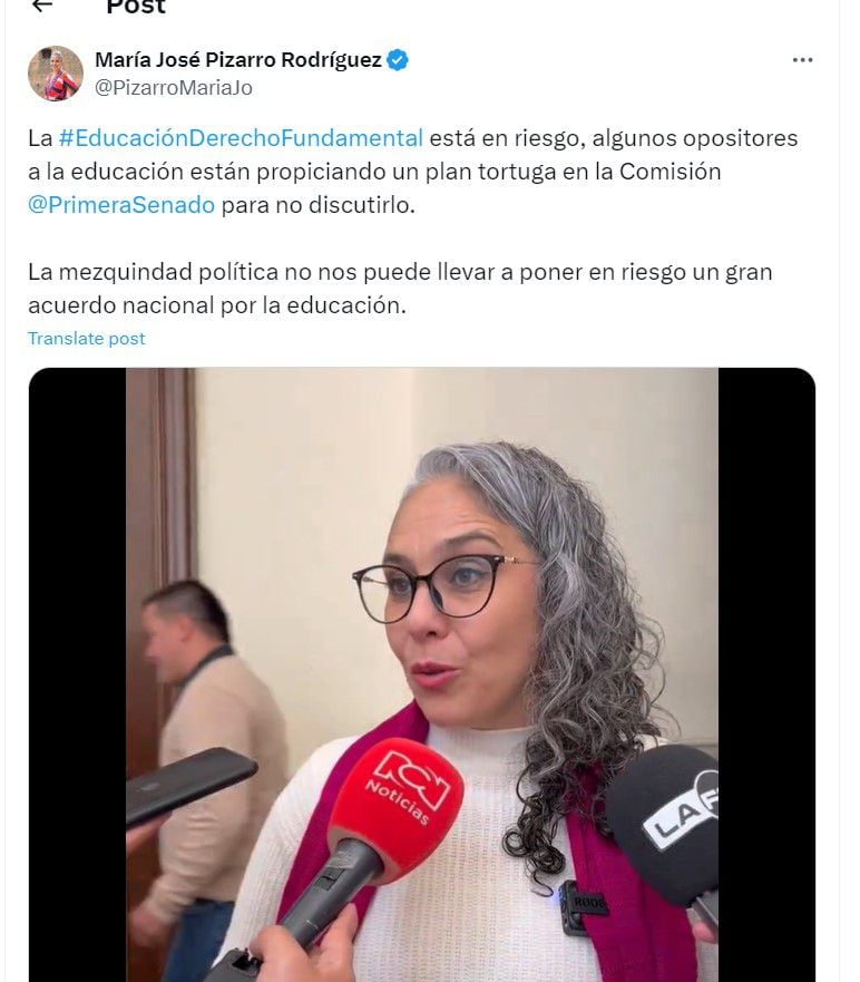 María José Pizarro dijo que algunos opositores estaban propiciando un plan tortuga - crédito  @PizarroMariaJo