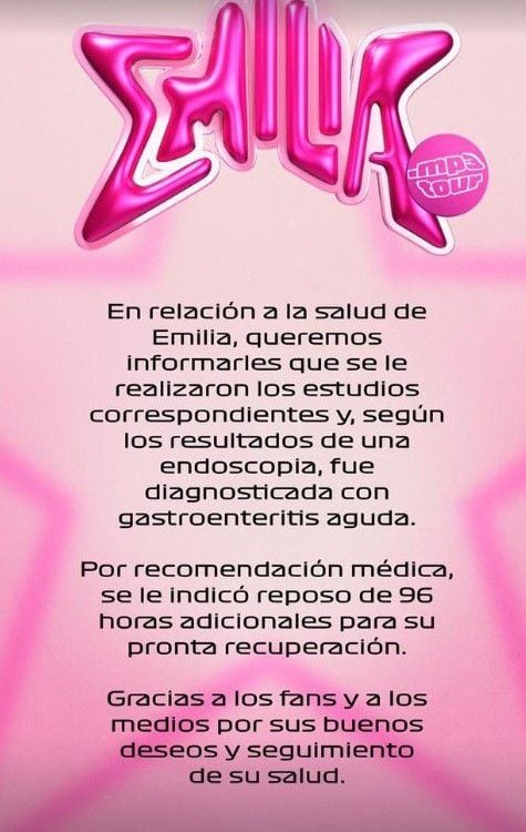 Emilia Mernes Comunicado Salud