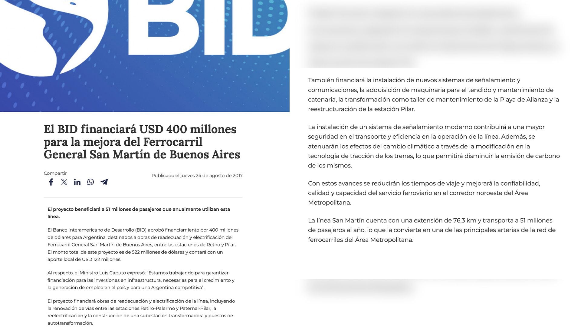 Préstamo BID tren San Martín