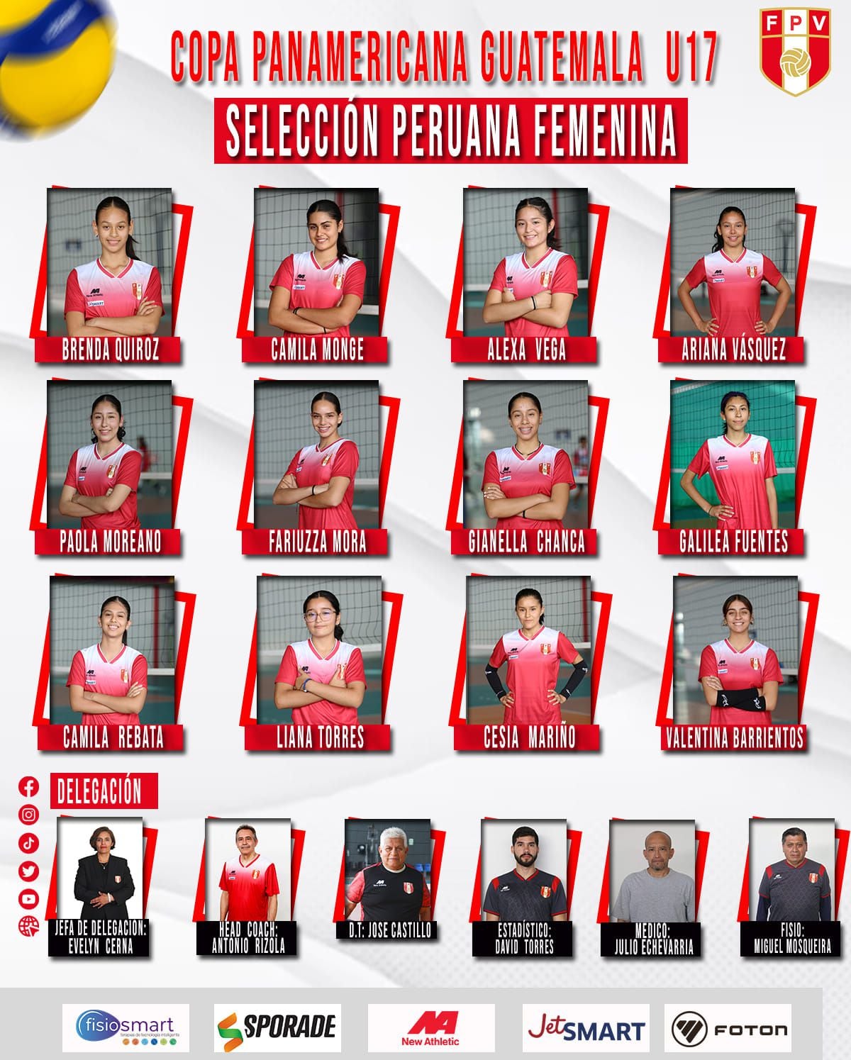 Convocatoria de Perú para la Copa Panamericana Sub 17 de vóley.