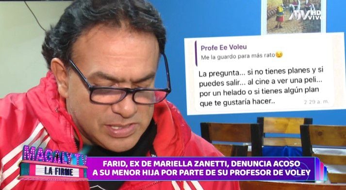 Farid Ode denuncia a profesor de vóley por acoso a su hija de trece años: “Le escribía hasta de madrugada”. (Captura: MAgaly Tv La Firme)