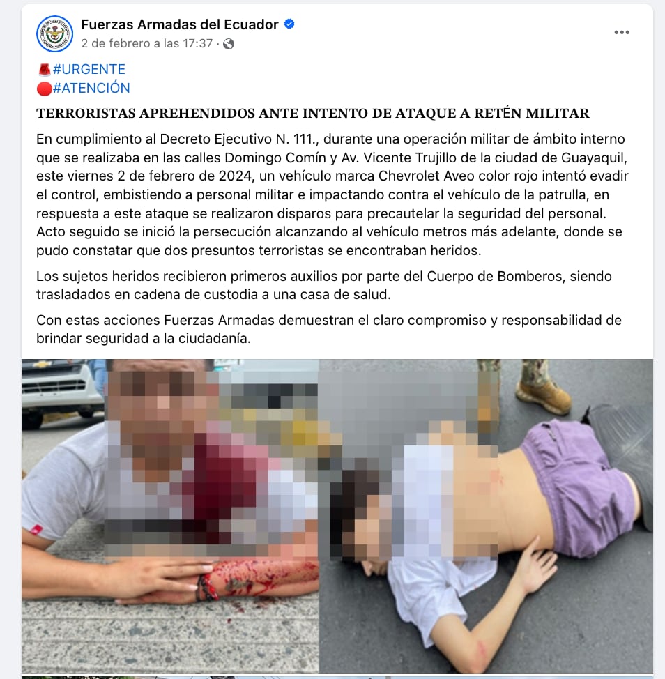 Comunicado de las Fuerzas Armadas sobre el día de la muerte de Carlos Vega.