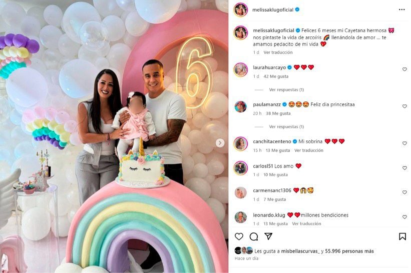 Melissa Klug y Jesús Barco celebraron los seis meses de su hija Cayetana: “Te amamos pedacito de mi vida”. (Captura: @melissaklugoficia)