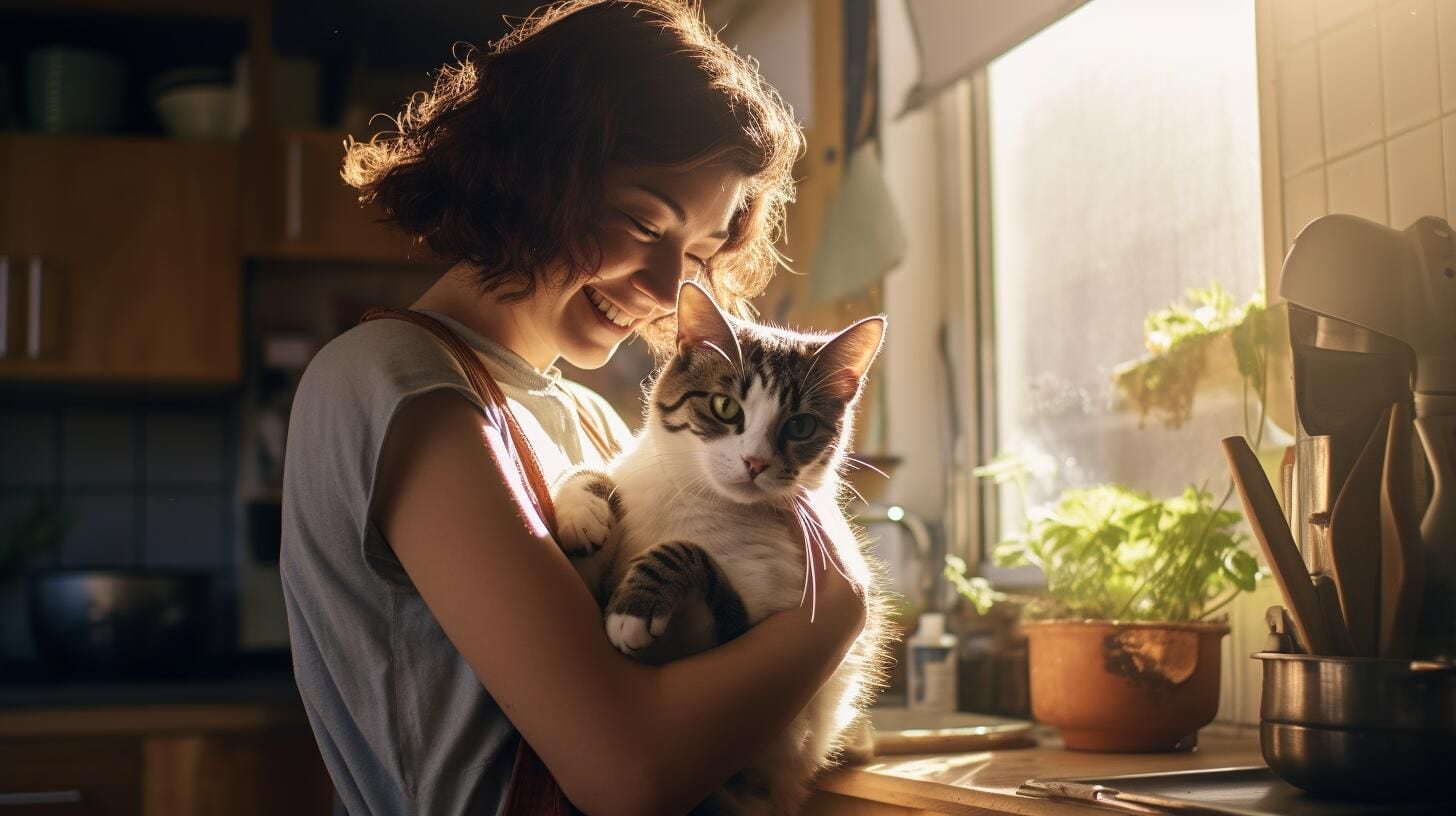 Imagen de una mujer abrazando a su gato con cariño. Las mascotas aportan cuidado, salud, compañía y amistad a nuestras vidas. (Imagen ilustrativa Infobae)