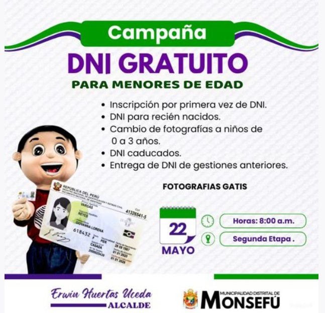 Municipalidad de Monsefú anuncia campaña de DNI electrónico gratis