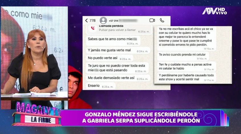 Gabriela Serpa es contactada por su expareja fugitiva tras estafar a decenas de personas. (Captura: Magaly TV La Firme)