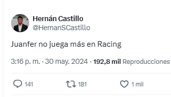 El periodista deportivo fue certero en su mensaje y aseguró que el colombiano no va más en Racing - crédito Hernán Castillo / X