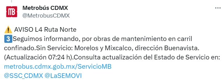 Estado actual de las diversas líneas de la red de transporte público terrestre de la capital mexicana.