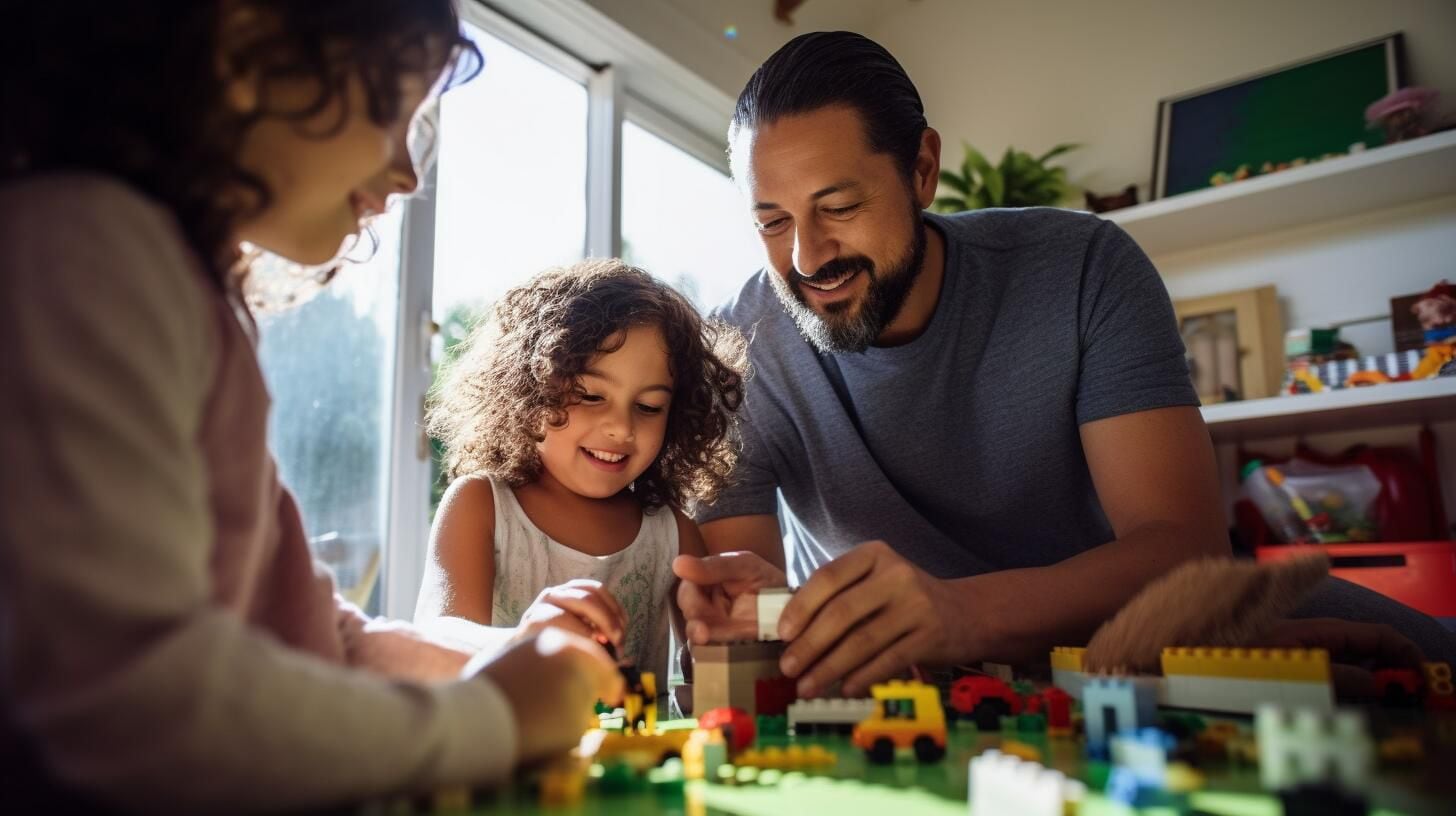 Familia jugando y creciendo juntos, demostrando amor y cuidado en un ambiente hogareño. Una escena de infancia feliz y educativa. (Imagen ilustrativa Infobae)