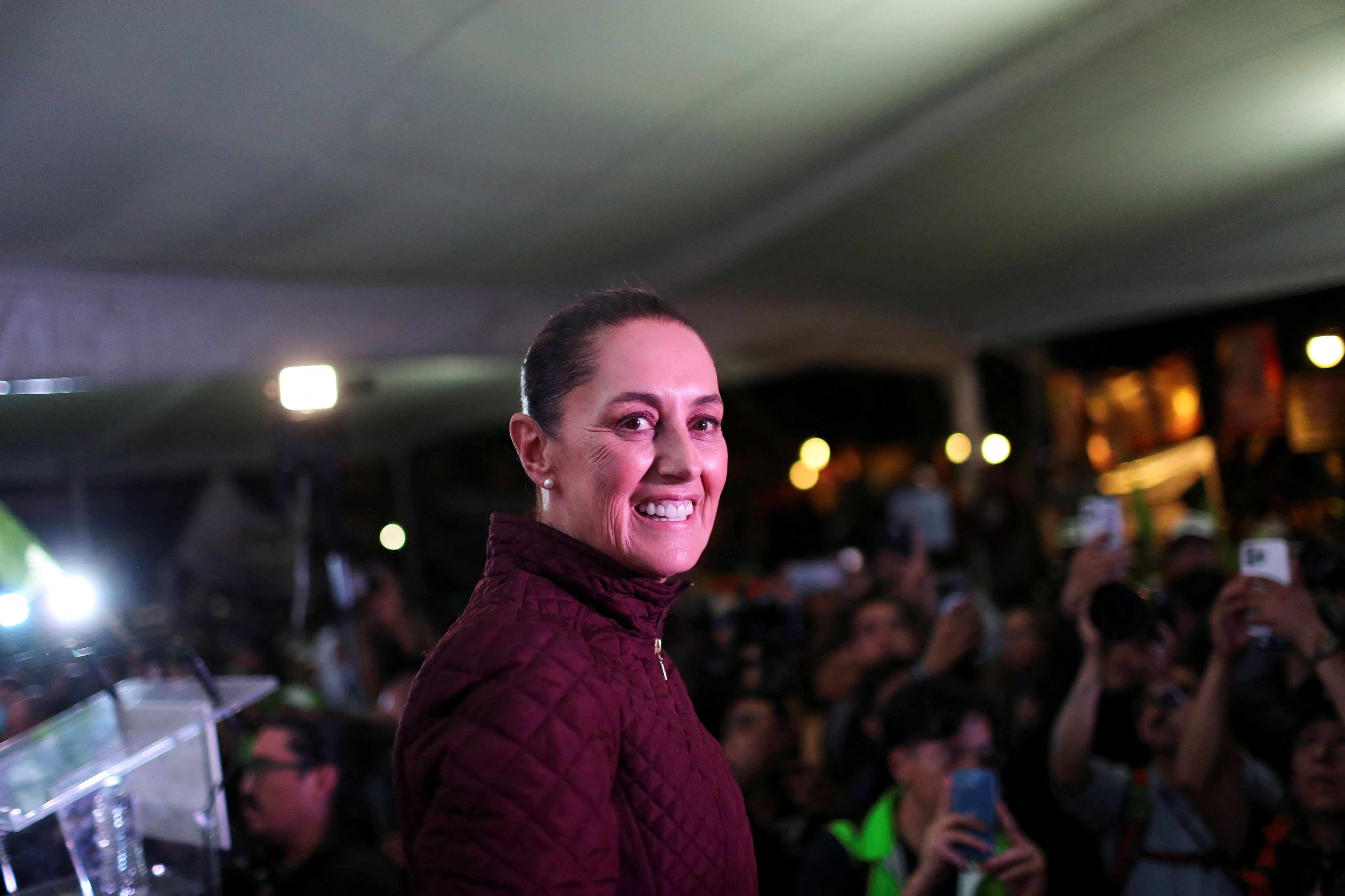 Claudia Sheinbaum durante un evento de campaña en la alcaldía Tlalpan, de la Ciudad de México, en abril de 2024. (REUTERS/Raquel Cunha)