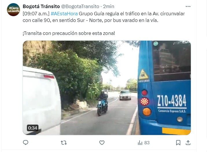 Agentes de tránsito ya se encuentran en la zona - crédito @BogotaTransito/X