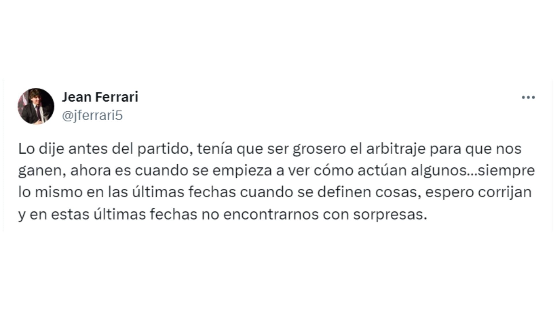 Jean Ferrari arremetió contra arbitraje de Edwin Ordóñez en Universitario vs ADT.