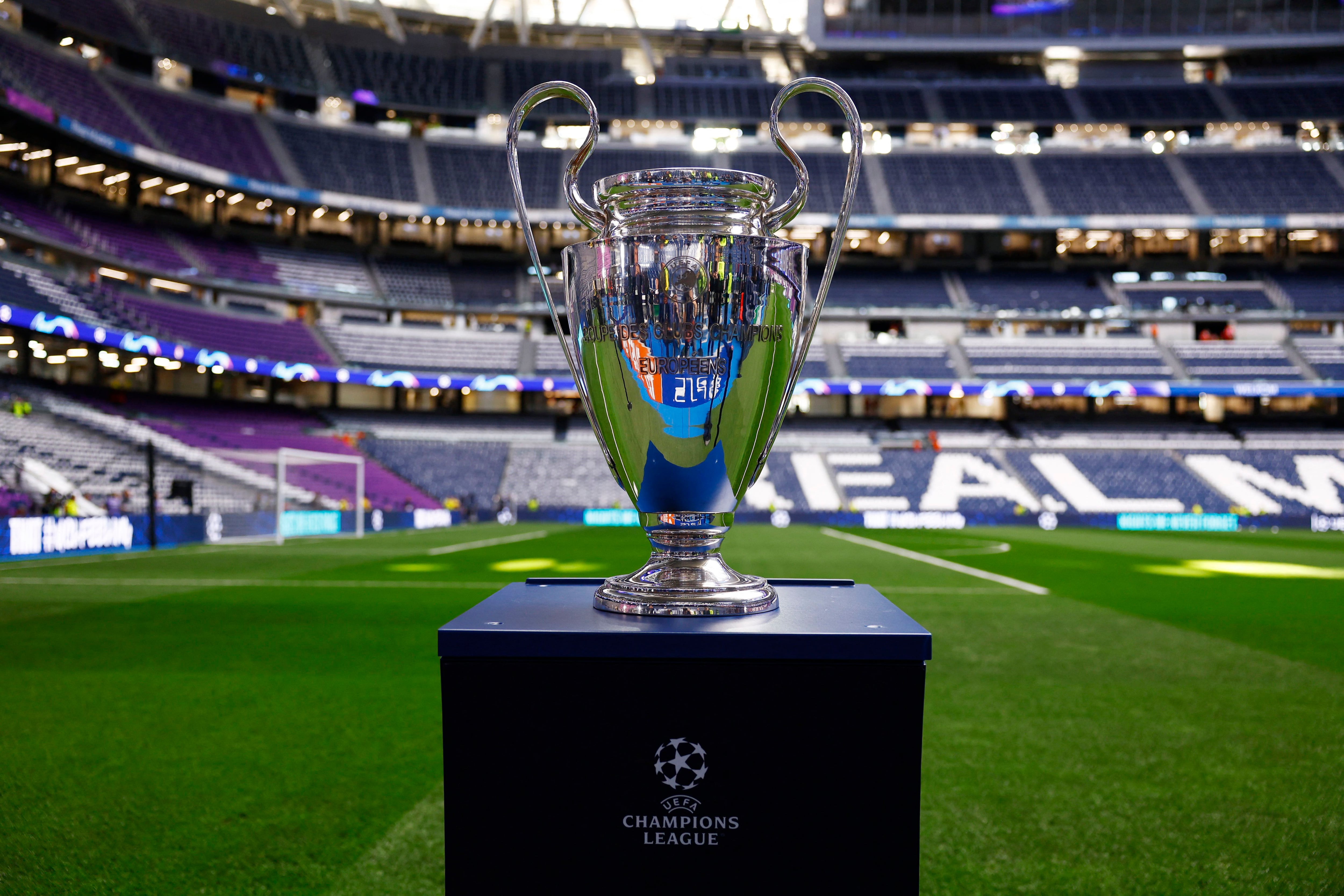 Soccer Football - Champions League - Semi Final - Second Leg - Real Madrid v Bayern Munich - Santiago Bernabeu, Madrid, Spain - May 8, 2024  Champions League trophy is displayed inside the stadium before the match REUTERS/Susana Vera