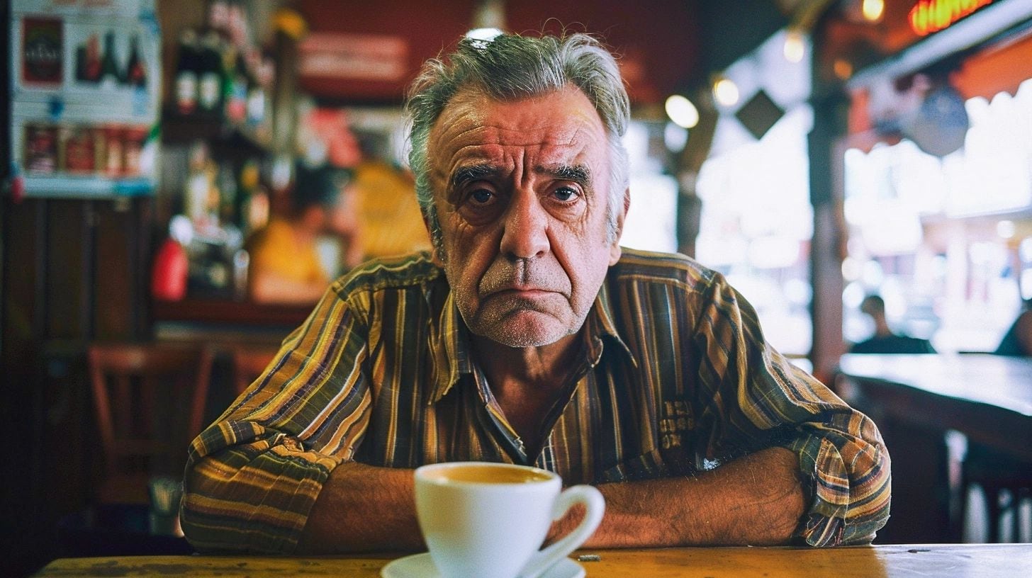 Adulto mayor experimentando soledad en un restaurante, una escena que evoca reflexiones sobre el aislamiento social y sus efectos en la salud mental. La fotografía destaca la importancia de abordar la tristeza y promover la terapia y el bienestar psicológico en la tercera edad. (Imagen ilustrativa Infobae)