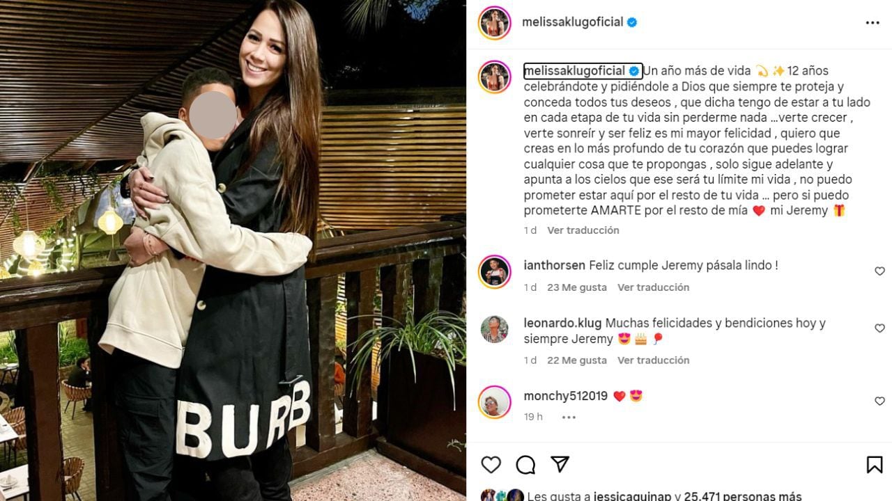 Melissa Klug saluda a su hijo Jeremy por cumplir 12 años.