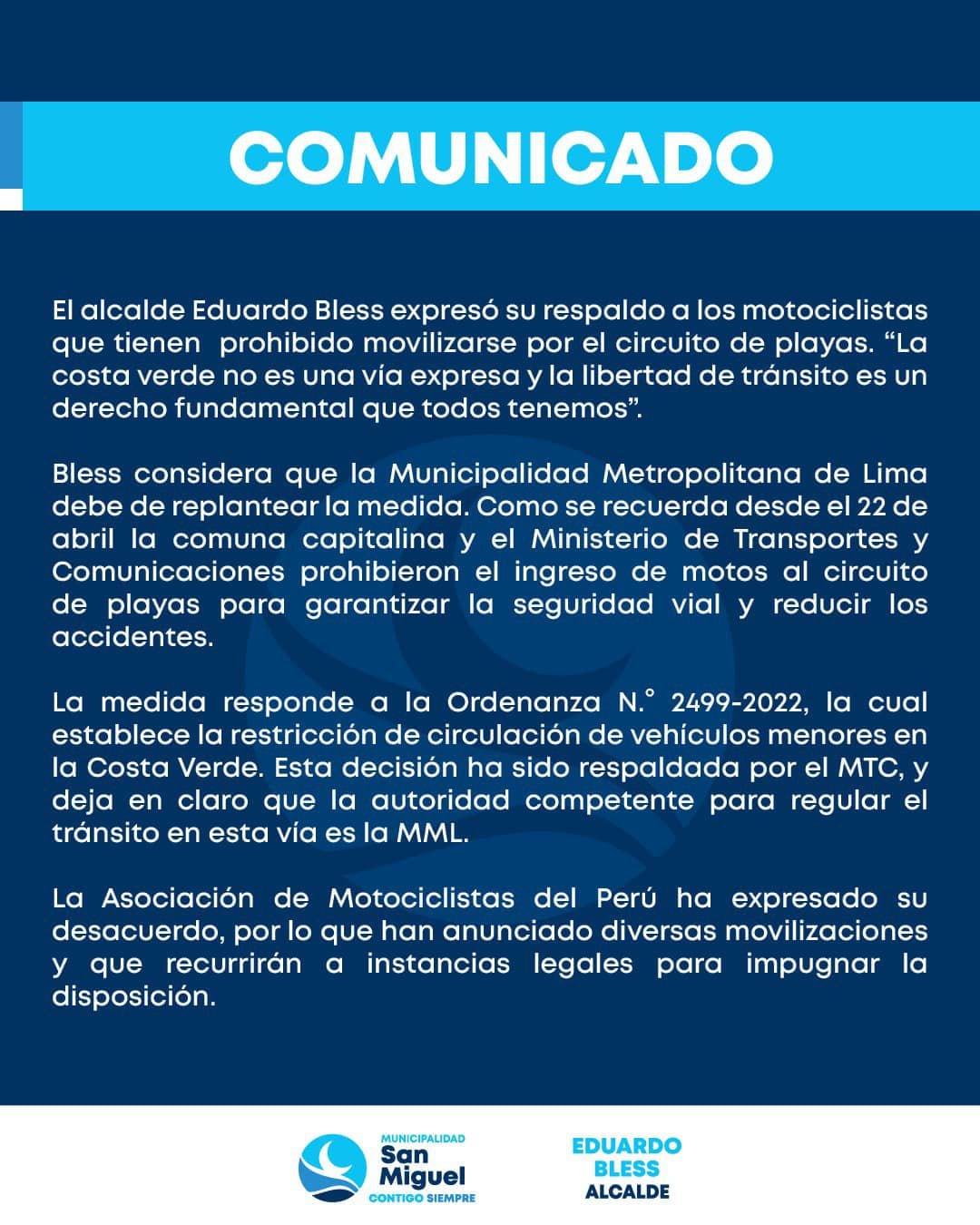 Comunicado de la Municipalidad de San Miguel.