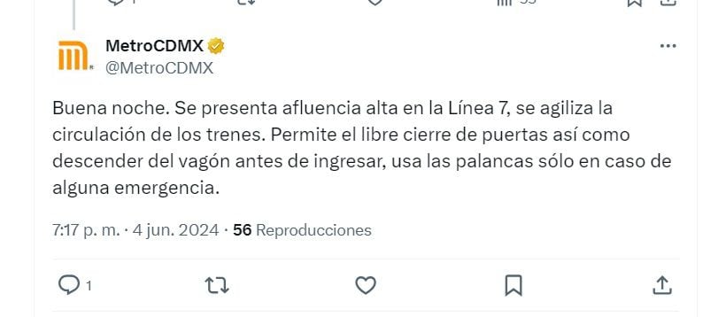 Línea 7 servicio hoy 4 de junio