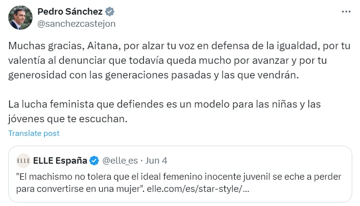 El tuit que ha compartido Pedro Sánchez en X