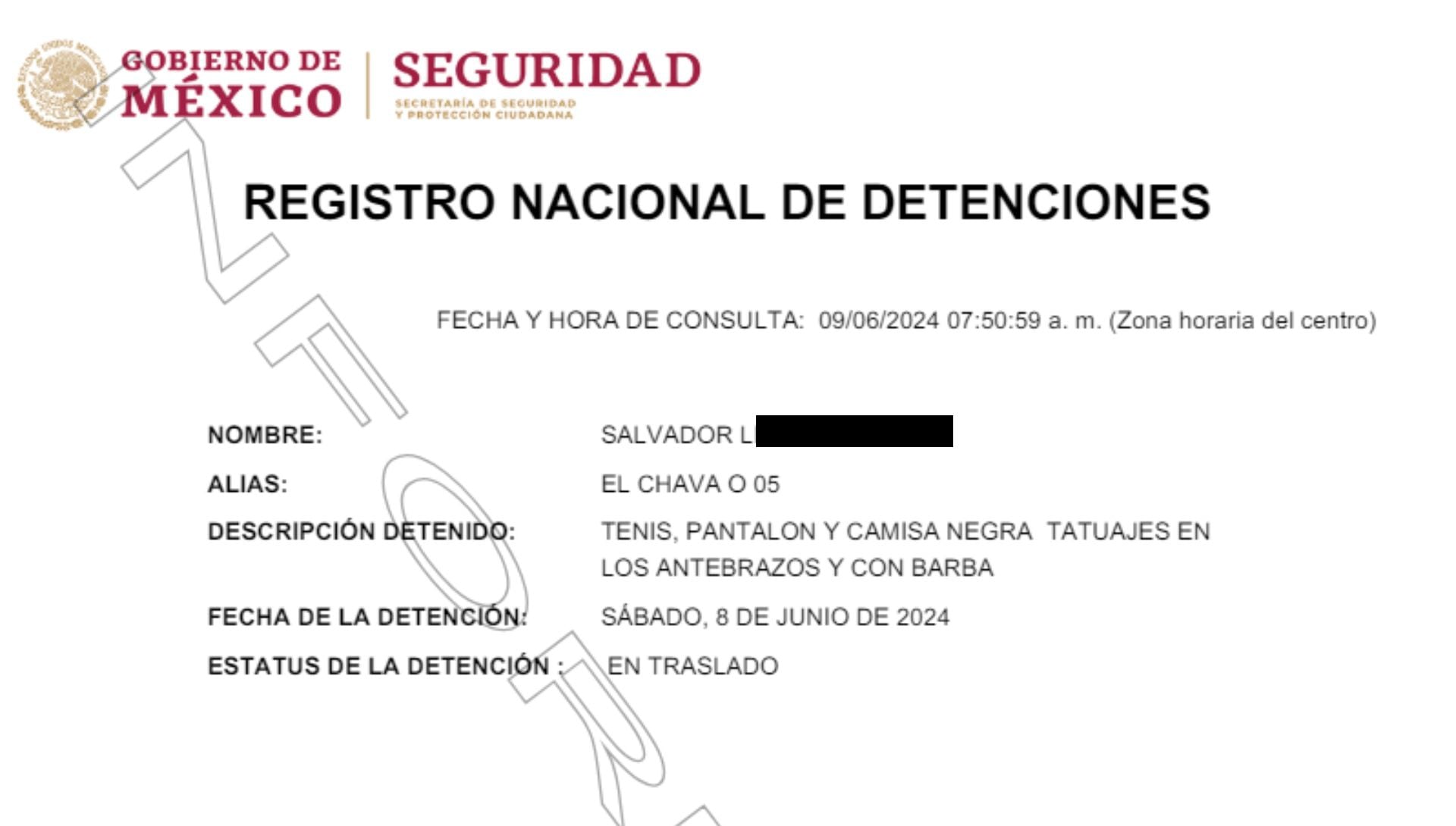 'El Chava' de Los Cazadores fue detenido el 8 de junio. (Registro Nacional de Detenciones)