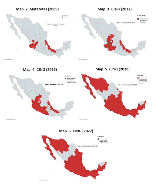 Expansión del CJNG en México a lo largo de la última década. (Small Wars Journal)