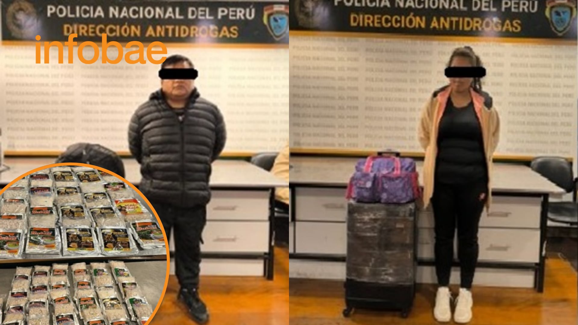 La Policía Nacional intervino a dos personas que intentaban abordar un vuelo con una carga de 25 kilos de droga comestible. (Foto: Composición - Infobae/Renato Silva/PNP)