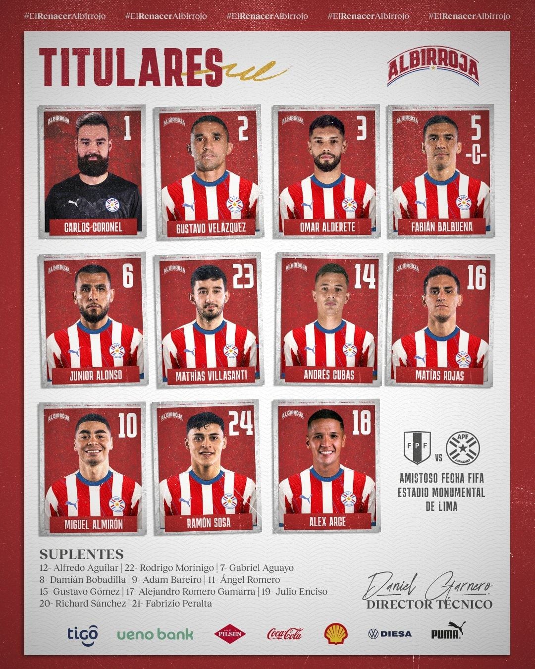 Alineación confirmada de Paraguay para enfrentar a Perú en amistoso FIFA.