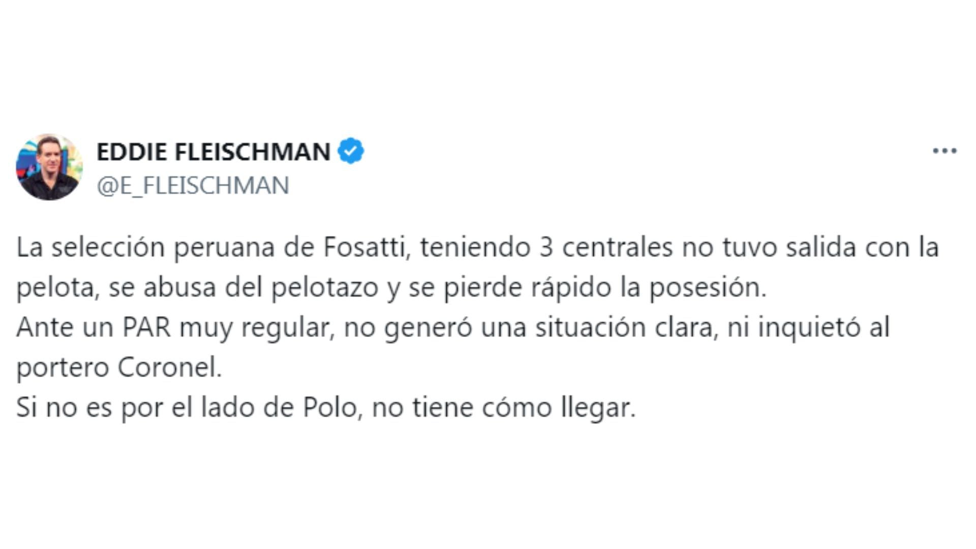 Eddie Fleischman criticó el rendimiento de Perú ante Paraguay tras empate en el Monumental.