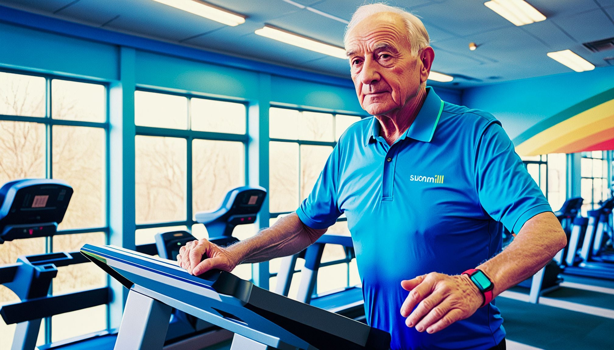 Un abuelo muestra su energía y fortaleza al trotar en una cinta dentro del gimnasio, ejemplificando cómo el ejercicio regular es clave para la salud y bienestar en la tercera edad. Su práctica deportiva subraya la importancia del cuidado físico para una vida prolongada y saludable. (Imagen ilustrativa Infobae)