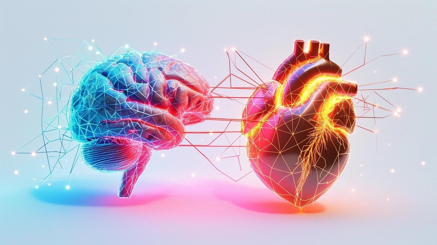 Ilustración vibrante que muestra un cerebro y un corazón interconectados, simbolizando la unión entre el pensamiento y la emoción para un bienestar integral. Esta imagen transmite la idea de que el cuidado de la salud mental y emocional, a través de prácticas como el mindfulness y la terapia, es esencial para el auto cuidado y la calidad de vida. (Imagen ilustrativa Infobae)