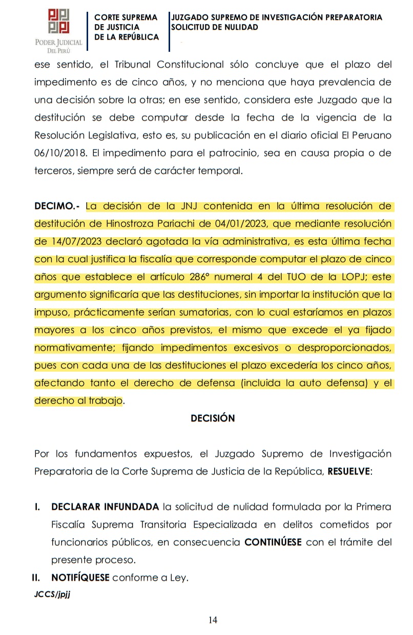 Juez Checkley determina que impedimento para ejercer la abogacía por destitución no puede superar los 5 años