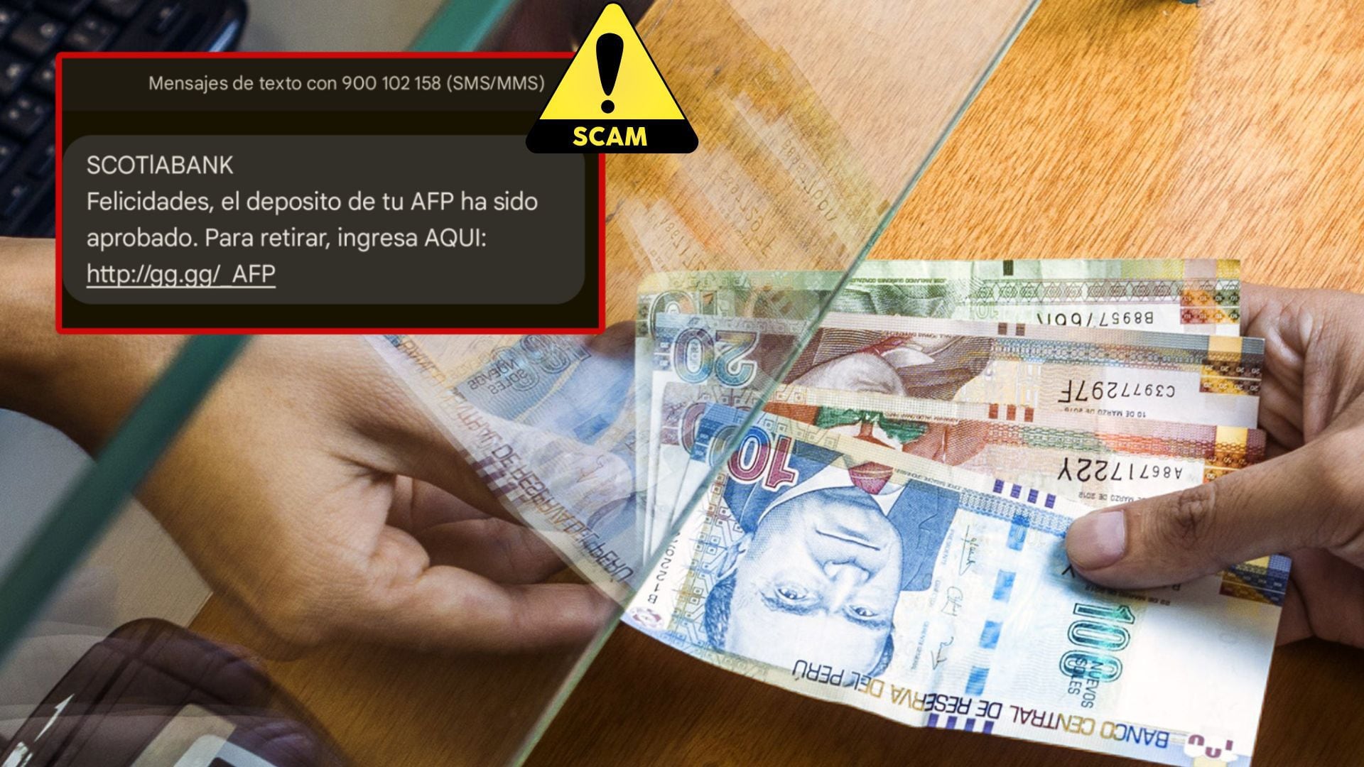 Ciberdelincuentes envían mensajes con enlaces para retirar tus fondos AFP son enviados por SMS | Foto composición: Infobae Perú / Analí Espinoza