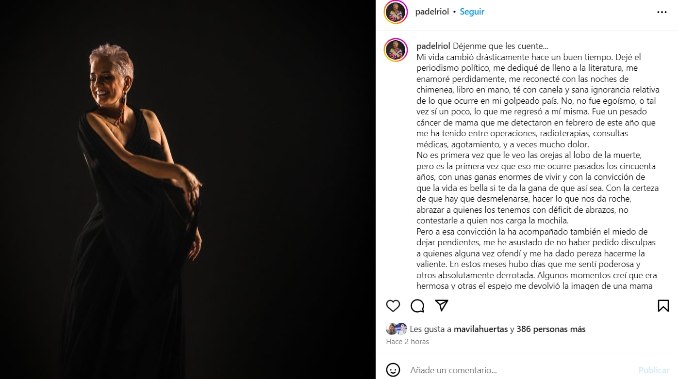 Patricia del Río revela que padece de cáncer de mama.