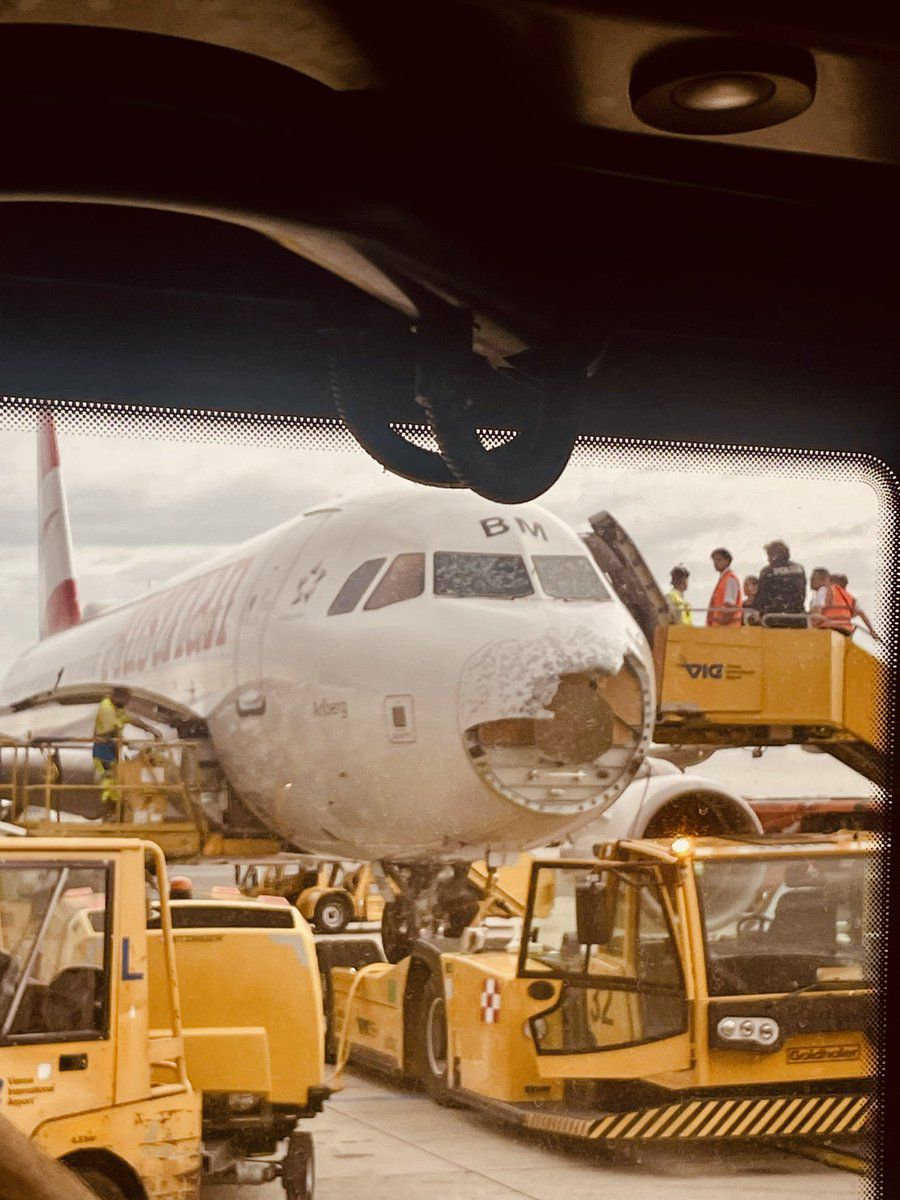 Los graves daños provocados por una granizada en un avión de Austrian Airlines