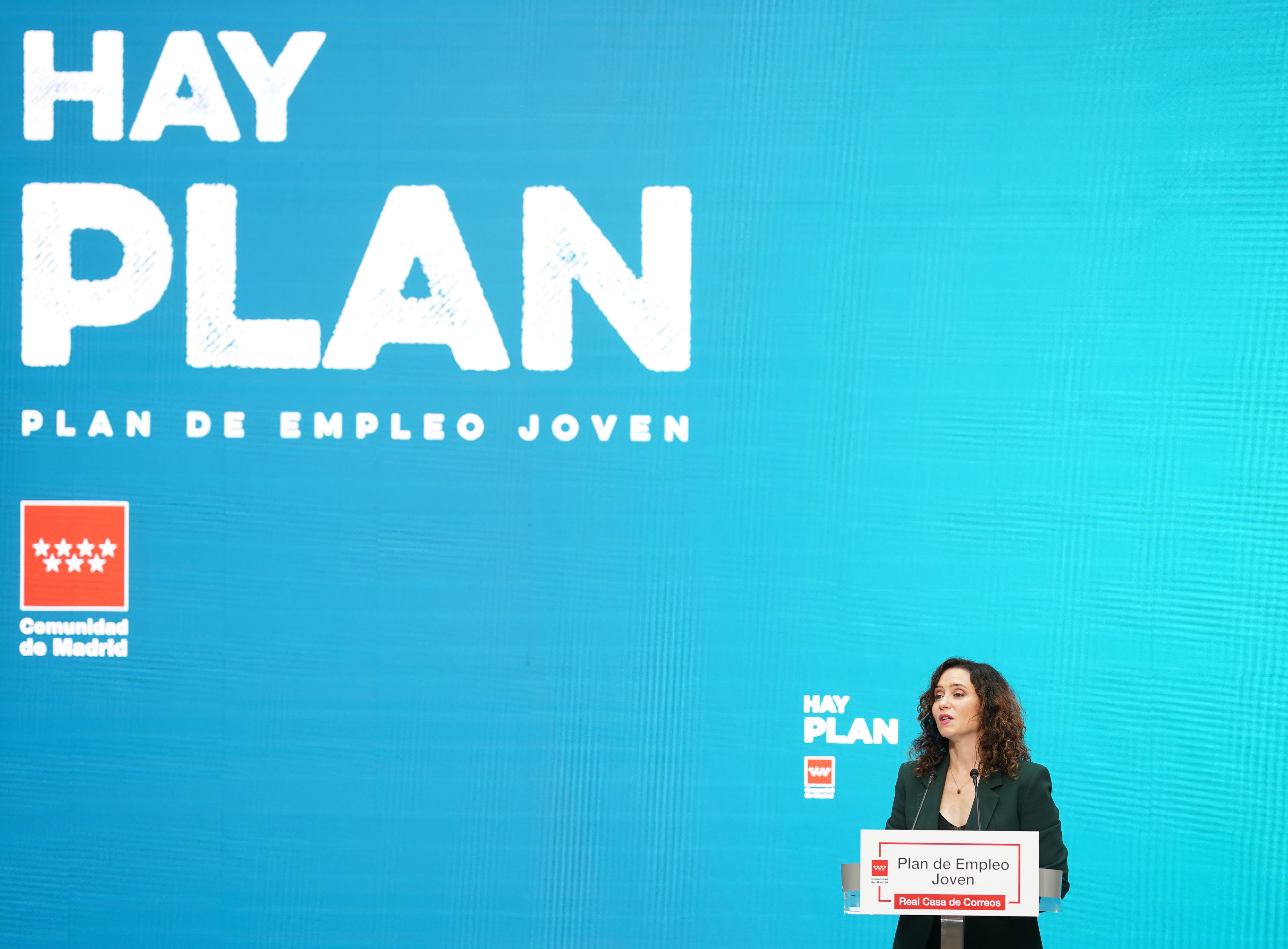 Isabel Díaz Ayuso, presentando el Plan de Empleo Joven