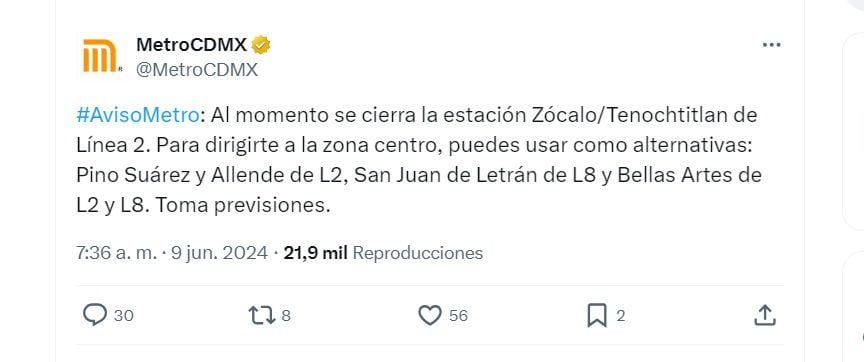 Cierran Metro Zócalo CDMX