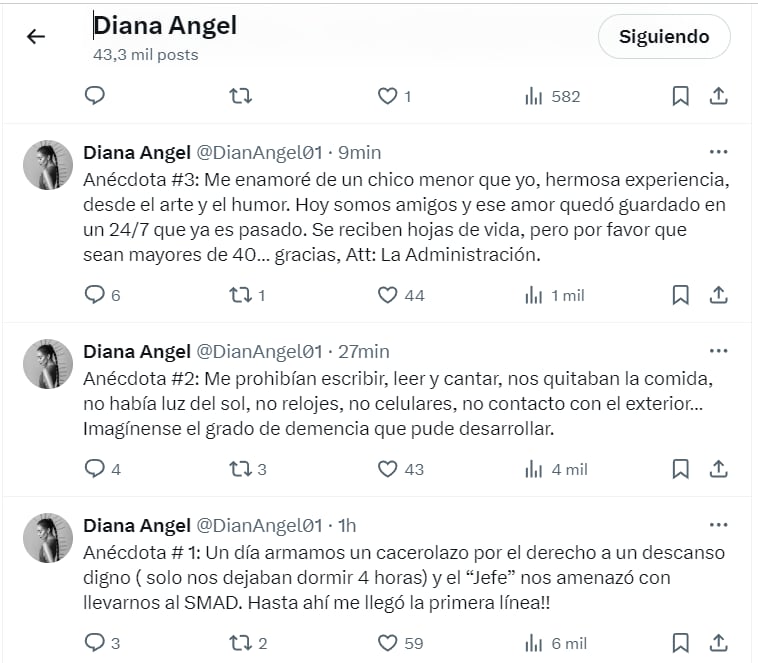 Publicación de Diana Ángel en X