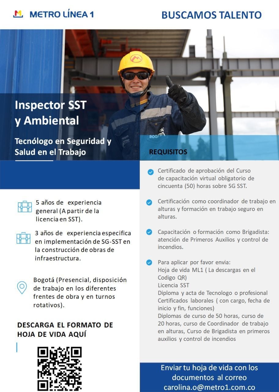 Metro de Bogotá también busca inspectores SST y soldadores para el viaducto - crédito Metro de Bogotá