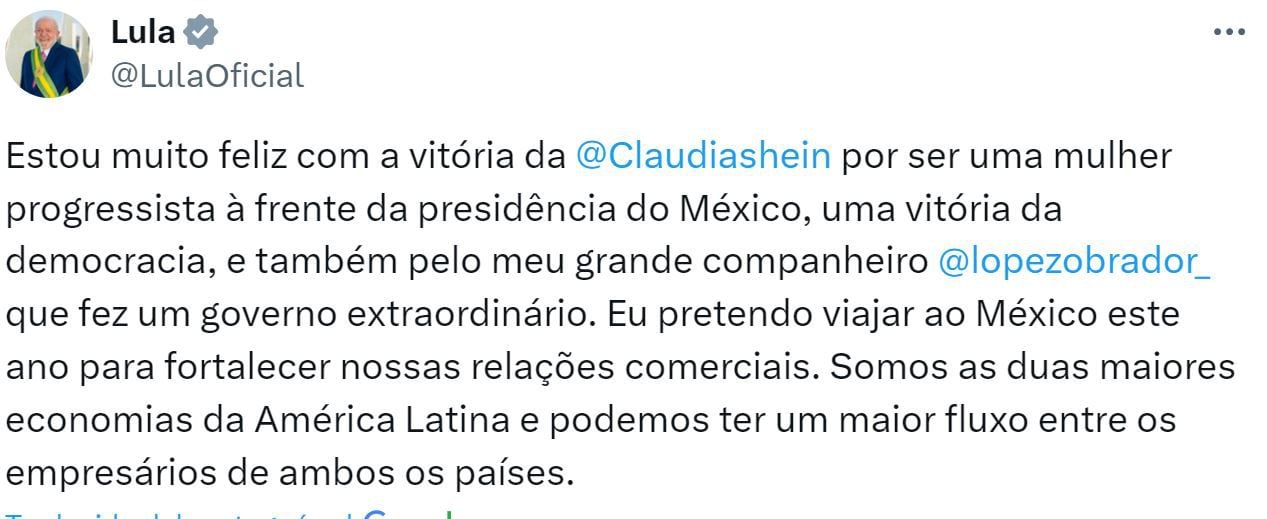 Lula presidente Brasil. (Foto: @LulaOficial)