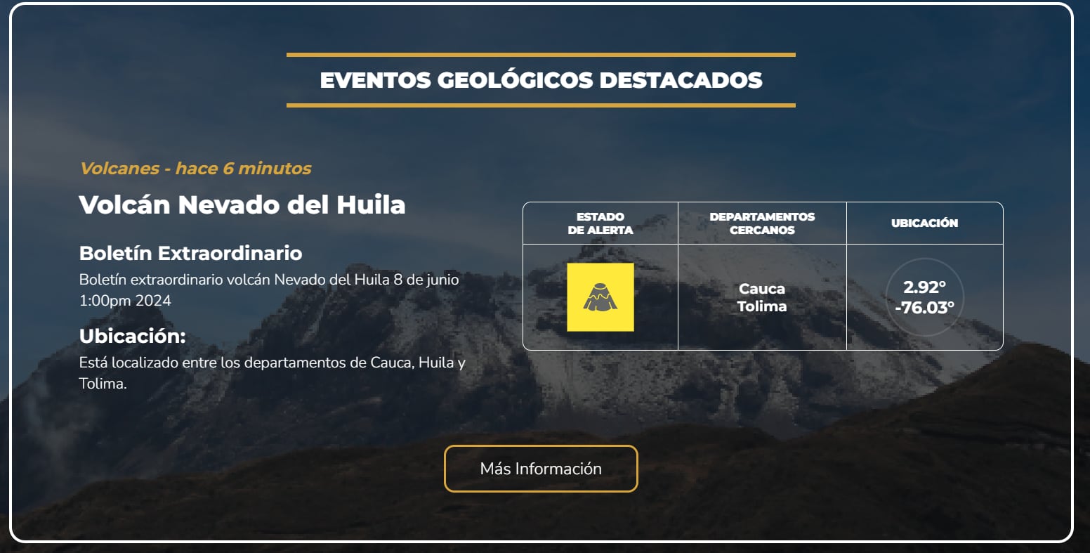 Estas son las generalidades actuales del volcán - crédito SGC