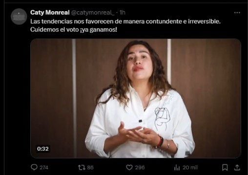 Caty Monreal se autodeclaró ganadora en la alcaldía Cuauhtémoc. | Captura de pantalla