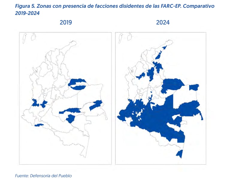 Así han crecido las disidencias de las Farc entre 2019 y 2024- crédito Defensoría del Pueblo