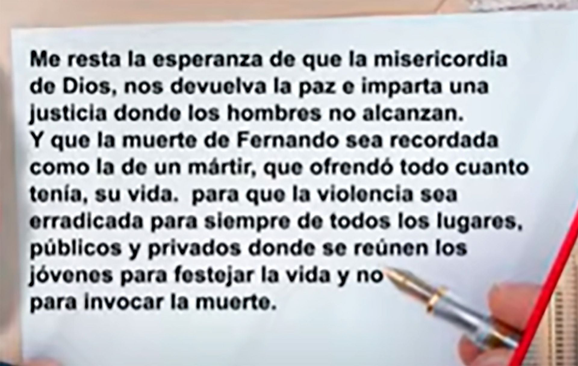 Carta de Matías Benicelli, caso Fernando Baéz Sosa