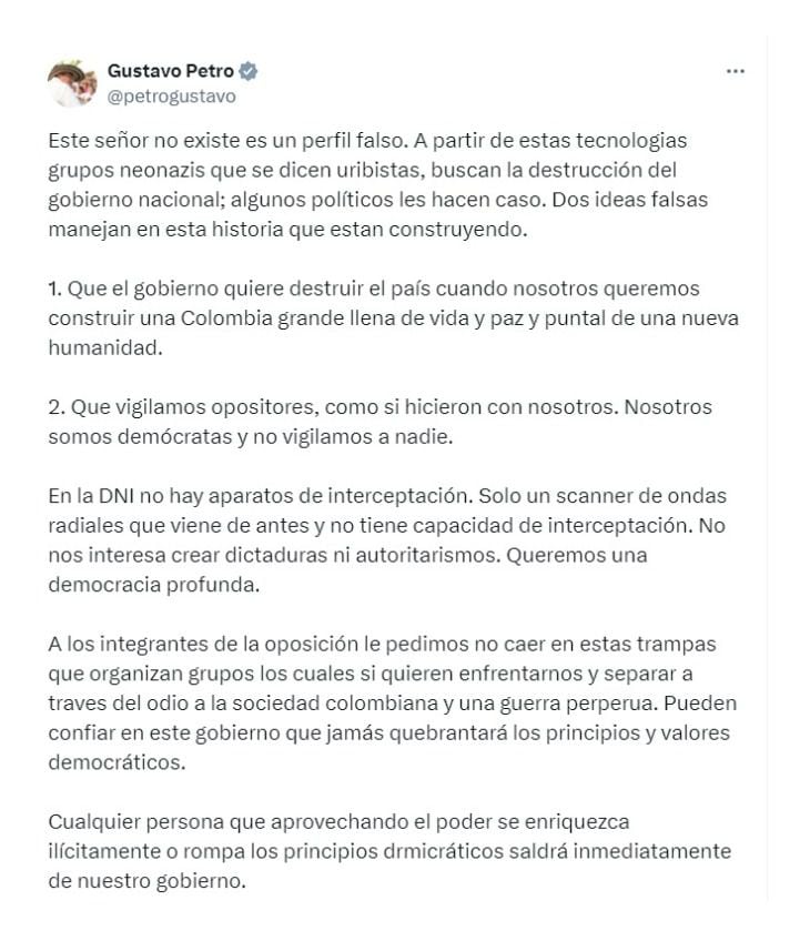 Gustavo Petro sobre supuestos perfilamientos de su Gobierno a opositores