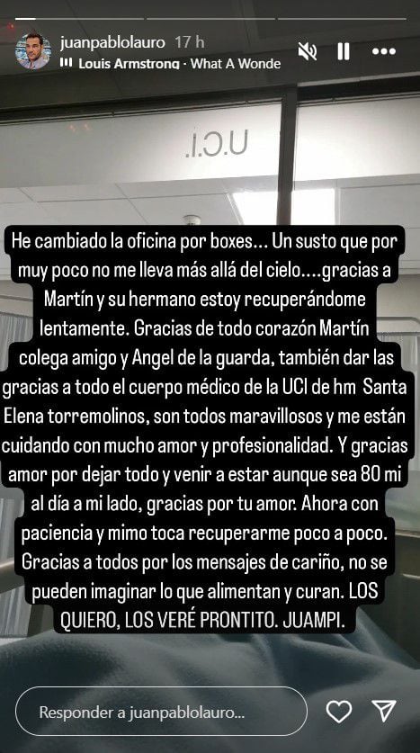 Storie compartida por Juan Pablo Lauro en su Instagram.