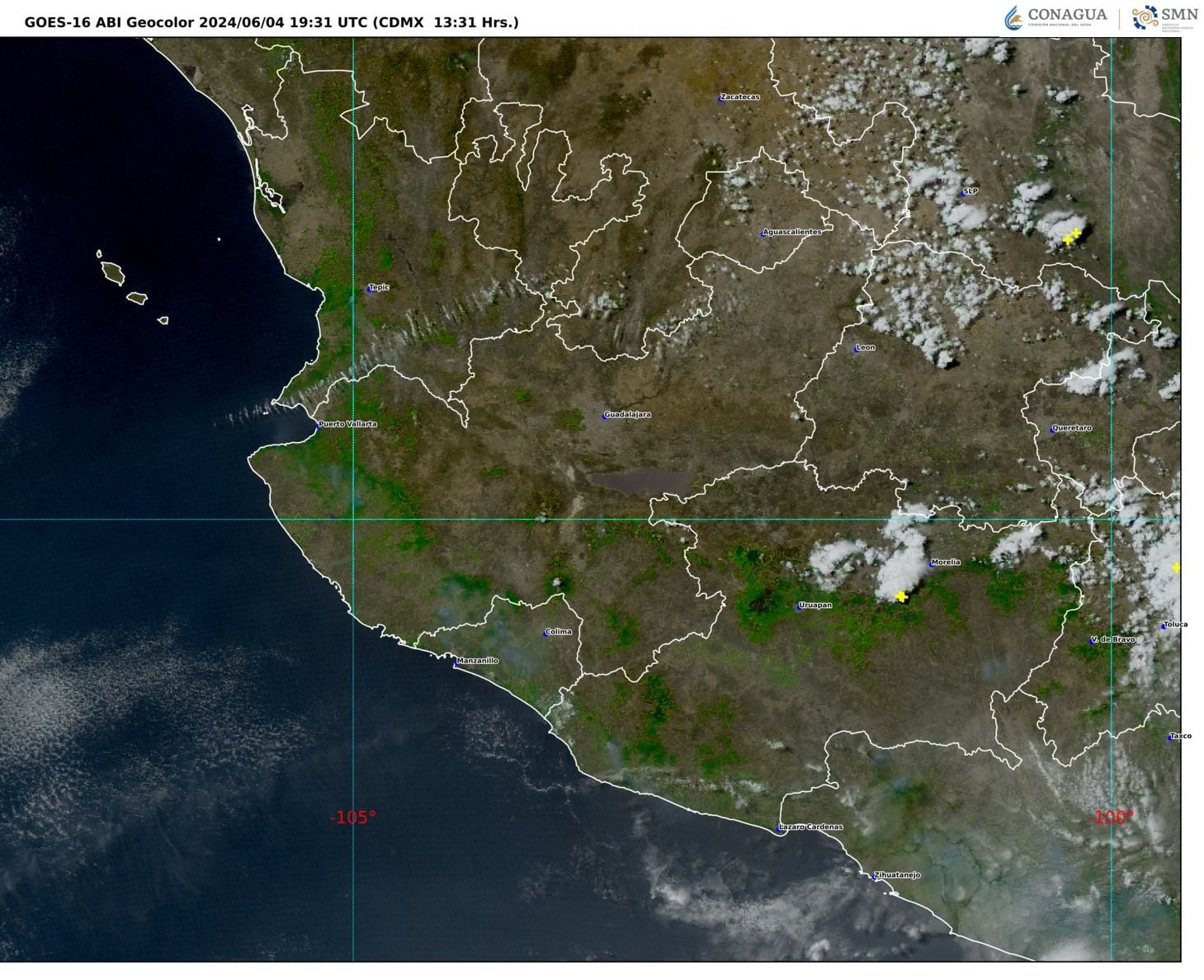 Imagen 2: GOES 16 ABI GEOCOLOR, 13:31 h (hora local).